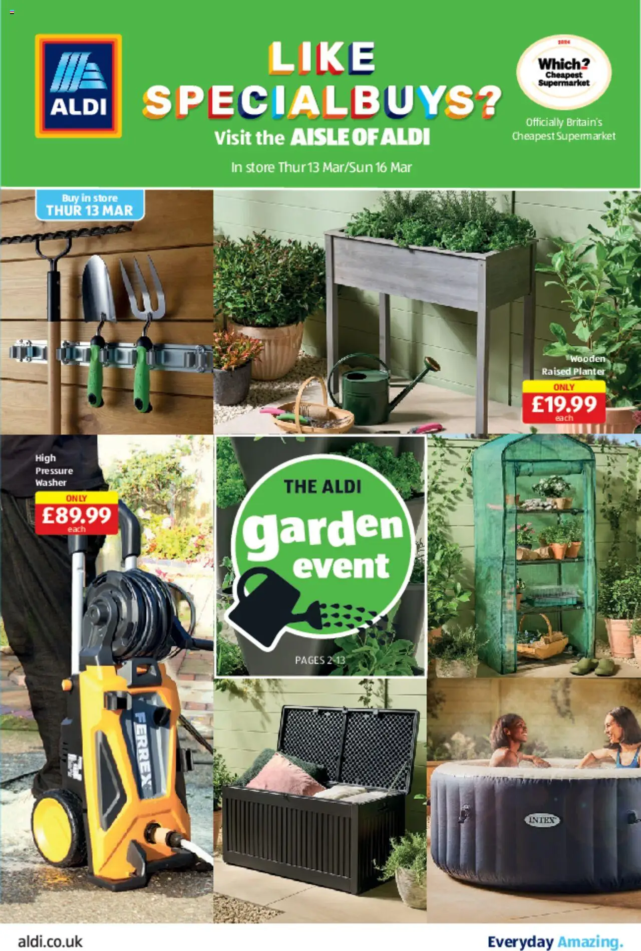 Aldi shop Weekly offers UK Specialbuys valid from 13/03/2025 - Page number 1 - Pressure washer, Planter