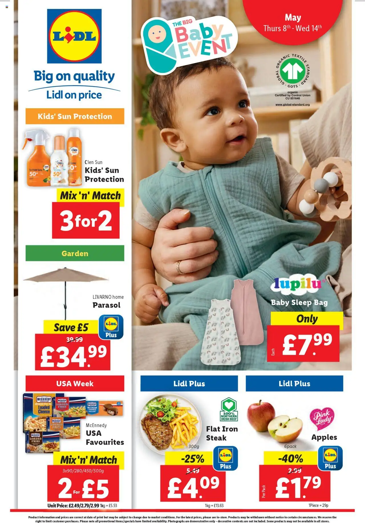 Lidl shop Baby event valid from 08/05/2025 - Page number 1 - Cheese, Apples, Beef, Bag, Iron, Parasol, Steak